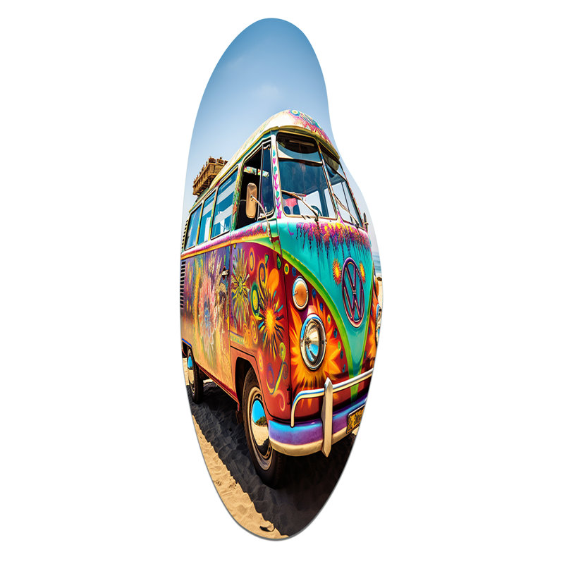 Magic Hippie Bus On The Beach I - Car Van Curved Shape, H 30 po x l 11 po