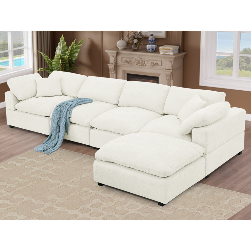 Weikko 143.2" Wide Upholstered Chaise Sectional, White