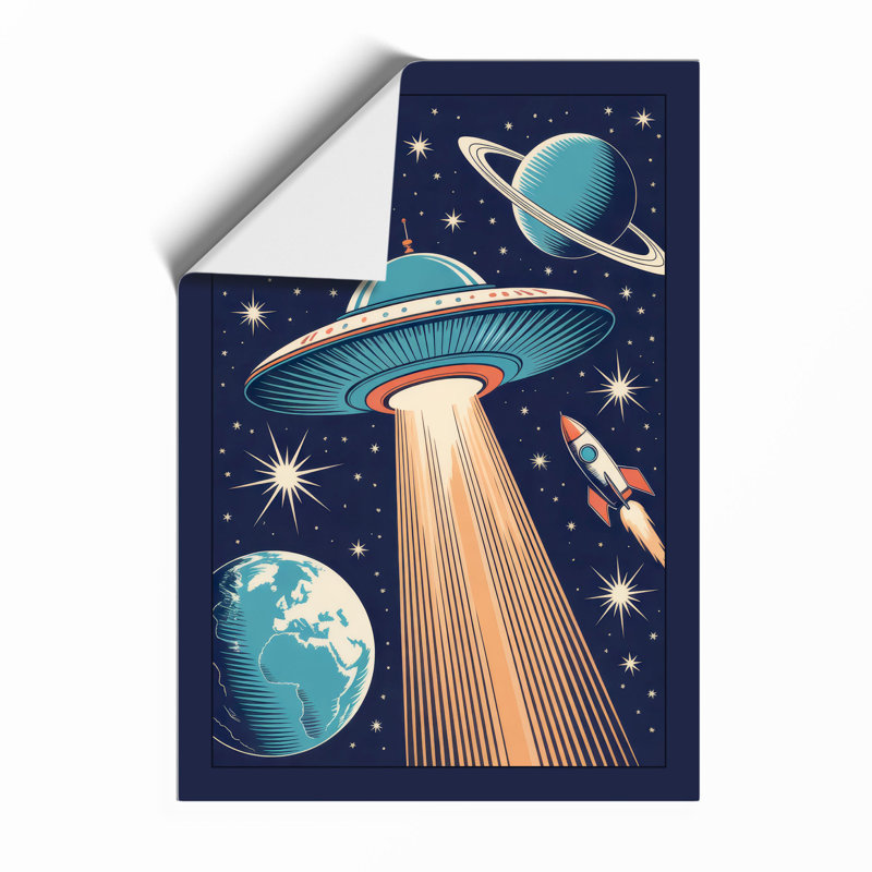 Flying Saucer Over Earth Retro - Framed Print, A3 - 42.0 x 29.7 cm, Unframed
