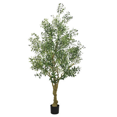 8FT Tall Artificial Olive Tree - Large Faux Potted Tree with Natural Trunk and Lifelike Olive Leaves and Fruit, Elegant Indoor/Outdoor Decorative Plant for Living Room, Office or Entryway, 1pc/set