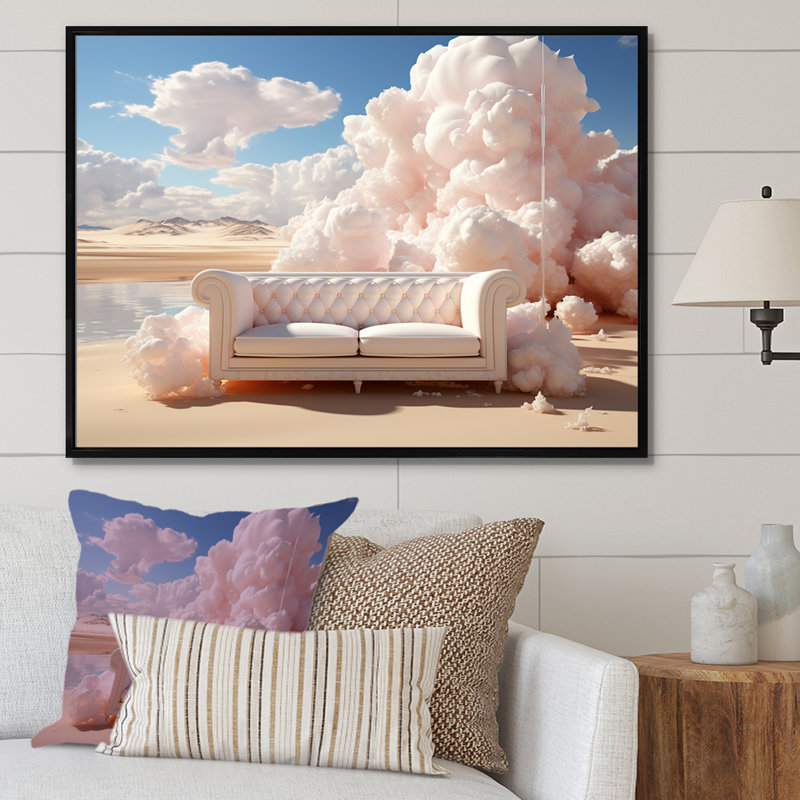 Marshmallow Mirage Fluffy Cloud sur toile, H 30 po x l 40 po x P 1,5 po, Cadre flottant noir