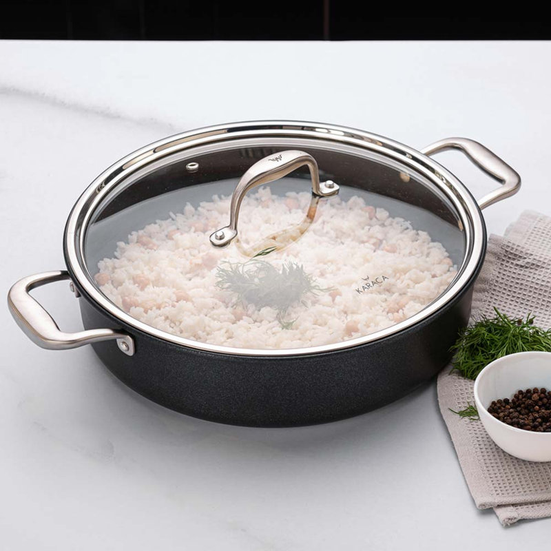 Karaca BioDiamond Pro Non-Stick Induction Shallow Casserole with Lid, 30cm, Black