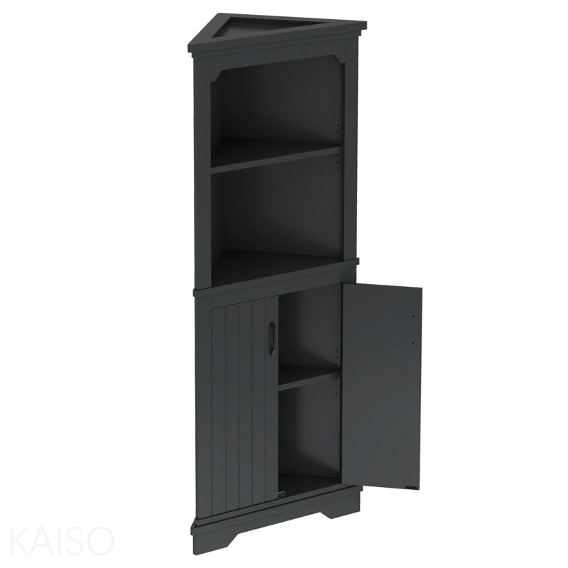 Tall Corner Cabinet With Doors For Living Room, Bathroom,Dining Room Or Kitchen,Black, Black