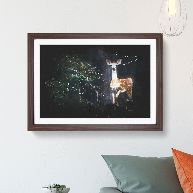 Curious Fawn - Framed Print, 24cm H x 33cm W x 2cm D, Walnut Framed