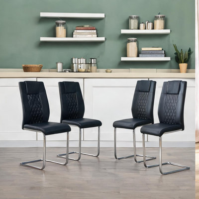 Ensemble de 4 chaises d'appoint rembourrées en similicuir, noir mat, pieds en métal, sièges de salle à manger modernes pour la cuisine et le salon