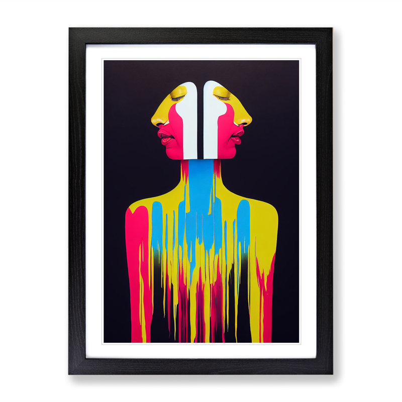 XV1022-4054X Splashed Abstract Woman No.2 - Print, Black Framed, 66cm H x 48cm W, White