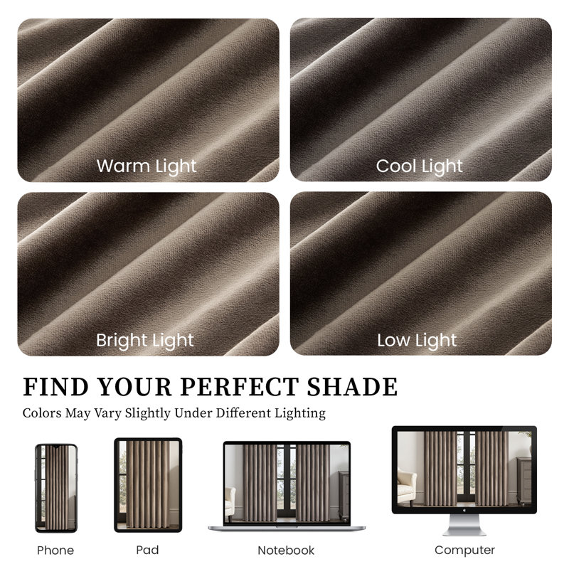 Alicea Velvet 100% Blackout Thermal Curtain Panel , 52" W x 84" L, Brown