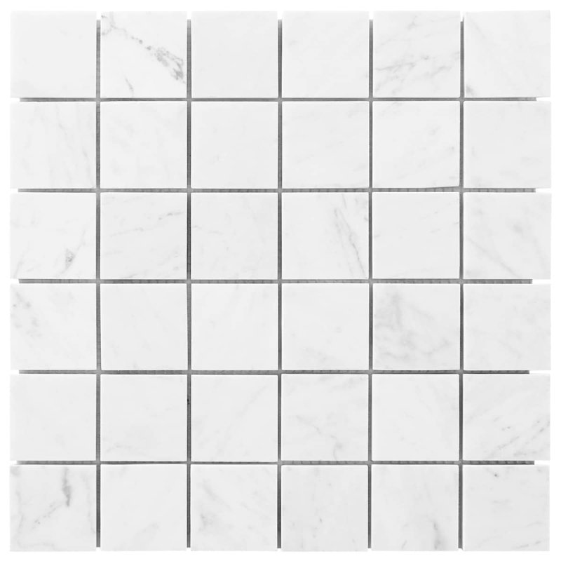 Carrara 1x6 Stacked Honed Marble Mosaic Floor and Wall Tile, 1.88" W x 1.88" L, Honed, Grid
