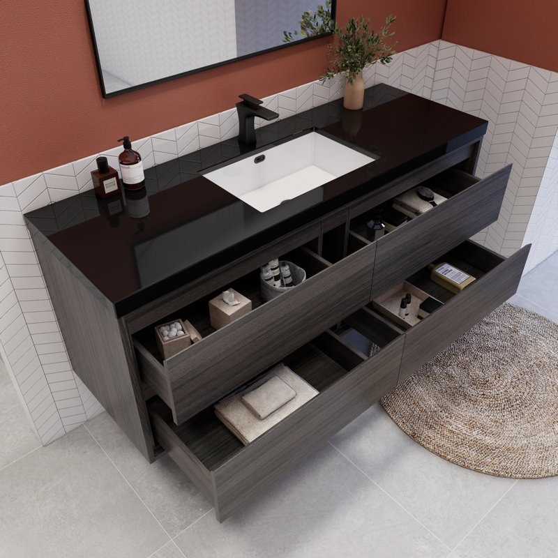Ensemble de meuble-lavabo à simple cuve 60 "Vickye, Chêne gris