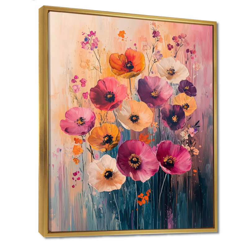 Bart - art mural floral, Impression encadrée flottante, H 44 po x l 34 po, Doré