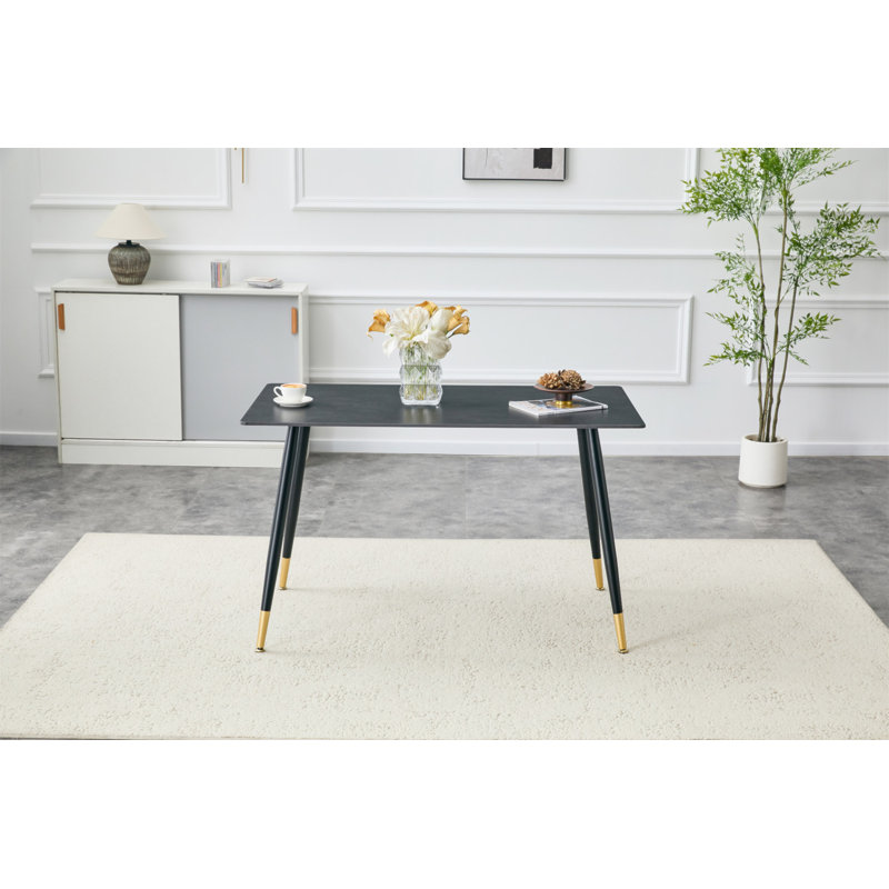 Table de salle à manger rectangulaire moderne, plateau de table en pierre frittée de qualité supérieure avec base en métal robuste, table de salle à manger résistante à la chaleur et aux égratignures