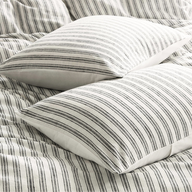 3 Pcs Grey Queen Bed Duvet , Cotton - Linen Rayon Combination, All Season Comfort, Thoughtful Design, Standard Soft Natural Fabric, Breathable Stripe Machine Washable