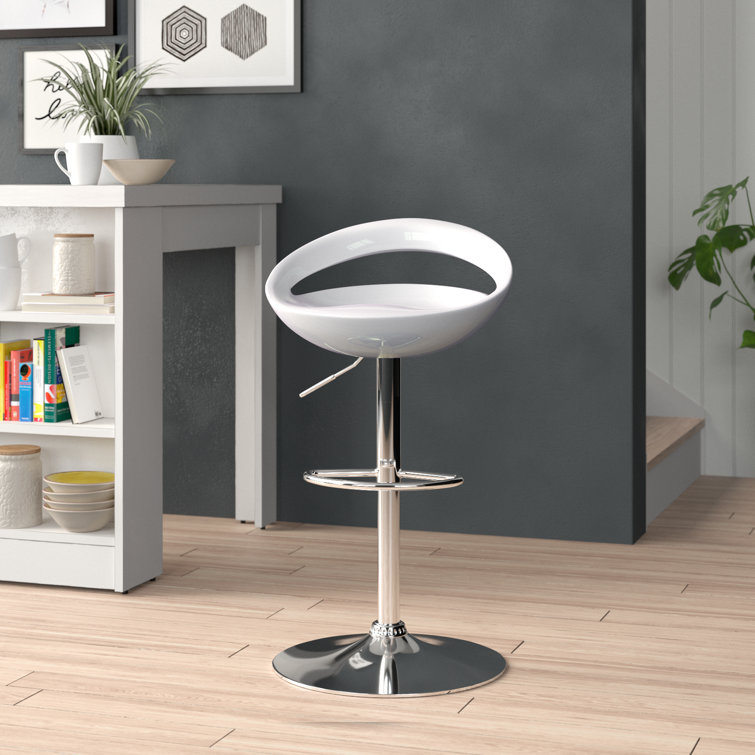 Claudine Contemporary Plastic Adjustable Height Barstool with Rounded Cutout Back