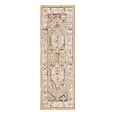 Oriental Machine Woven Polypropylene Indoor / Outdoor Area Rug in Natural