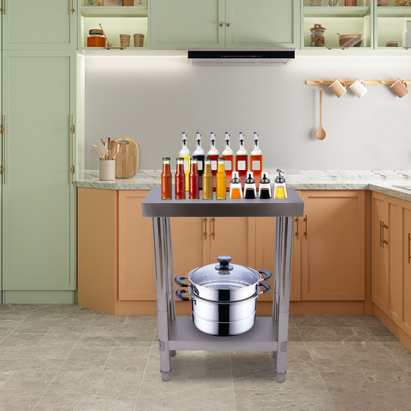Table de travail double en acier inoxydable, H 33,46 po x l 11,81 po x P 23,62 po