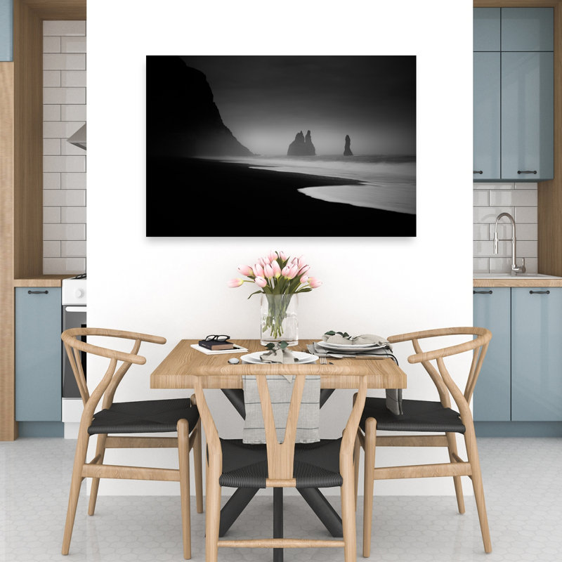 Côte brumeuse et îlots - Affiche murale minimaliste et sereine, H 32 po x l 48 po