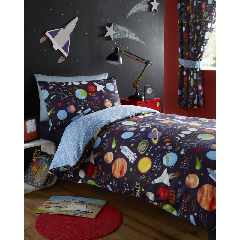 Planets, Stars & Space Reversible Duvet Set, Single Duvet Cover + 1 Standard Pillowcase
