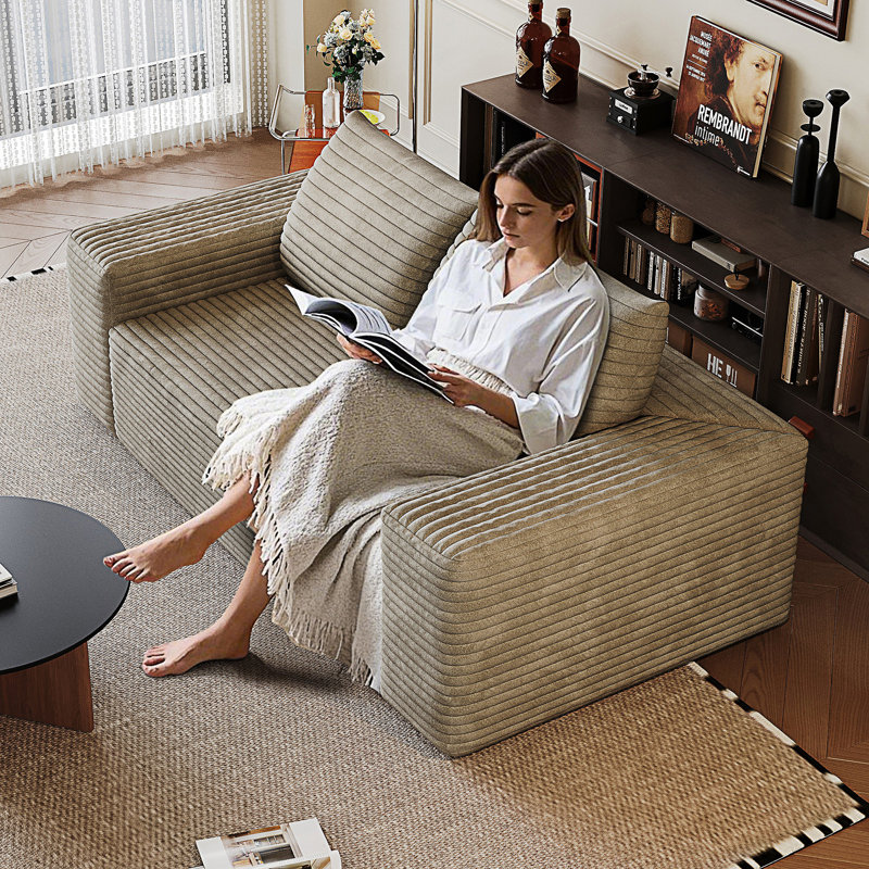 Canapé 2 places, canapé à assise profonde, causeuse confortable, Camel Fabric