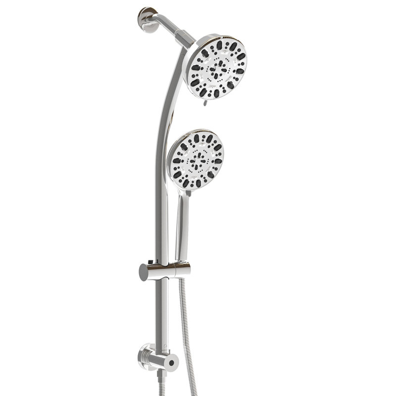 Dual Shower Head, 4.7" Rain Showerhead, 7 Hand Shower, Include Hose And Slide Bar (no Balance Valve Head System, Large 7 Settings , Adjustable
