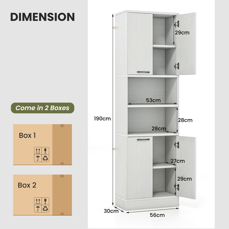 190cm Kitchen Pantry, White