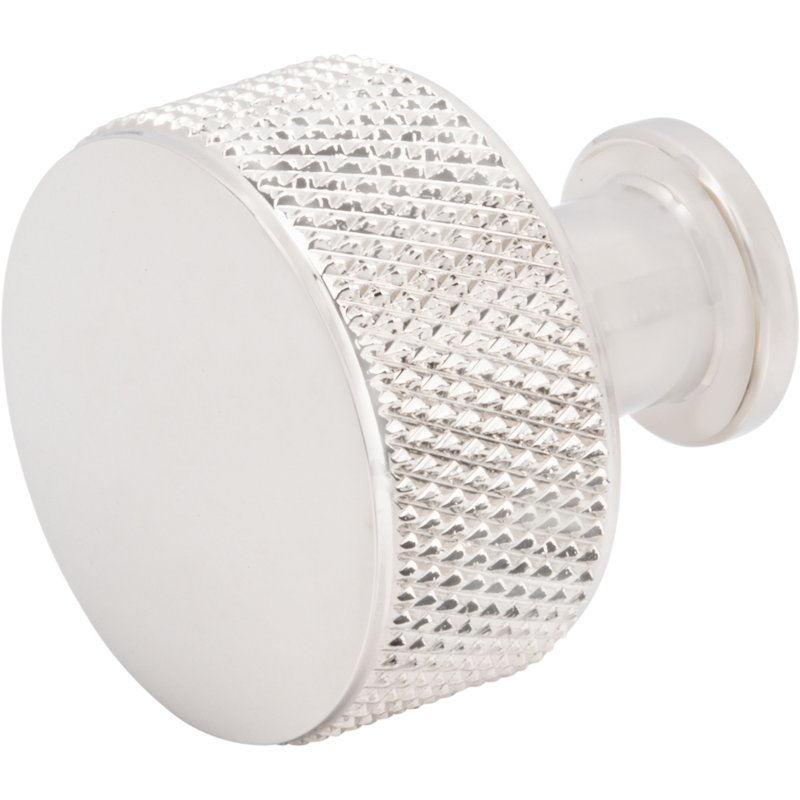 Beliza 1 1/8" Diameter Cylindrical Knurled Knob, Polished Nickel