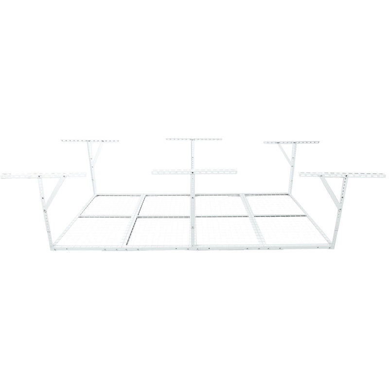 Support de garage blanc en métal 4 x 8 pi, 600 lb Capacité de charge, 22 po à 40 po réglable sur le plancher pour le garage à outils, capacité, rangement pour outils rabattables
