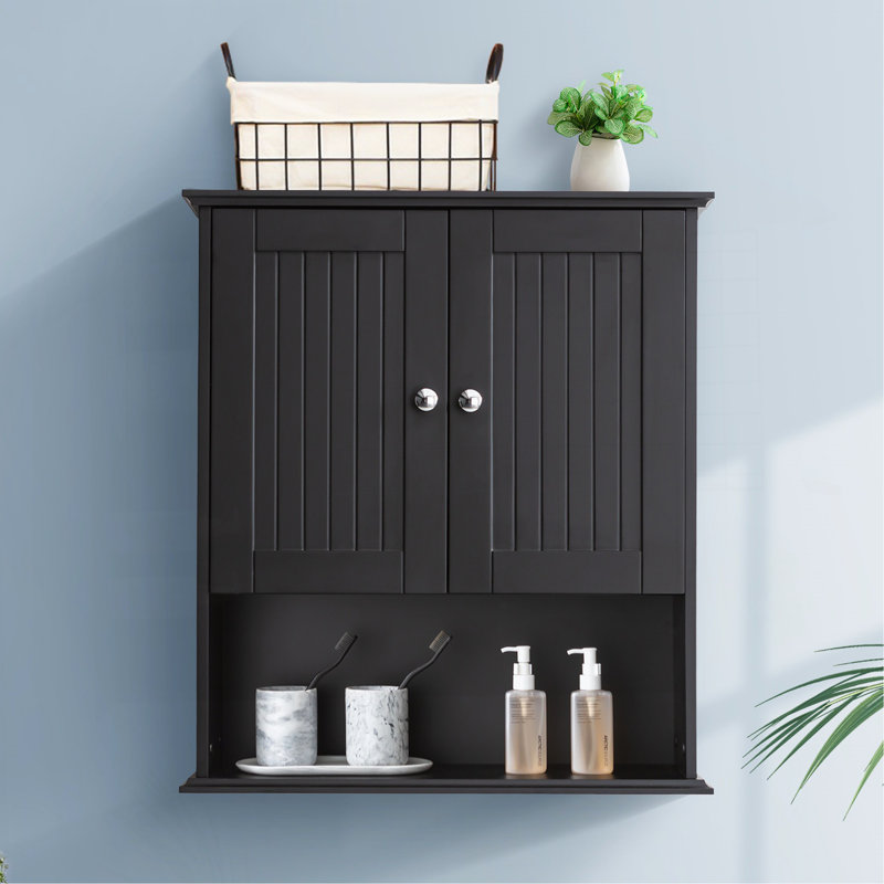 Upgraded Bathroom Wall Cabinet Over The Toilet Storage Cabinet Wall Mounted Storage Cabinet Wooden Medicine Cabinets, Black