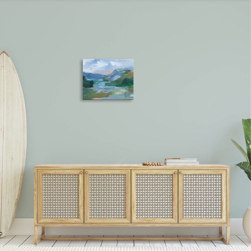 Rivière à travers les montagnes, scène abstraite, art mural sur toile par Ethan Harper, L 20 po x H 16 po