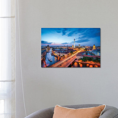 Berlin Skyline With Nikolaiviertel And Berlin Television Tower (Fernsehturm Berlin) At Night - Wrapped Canvas Print