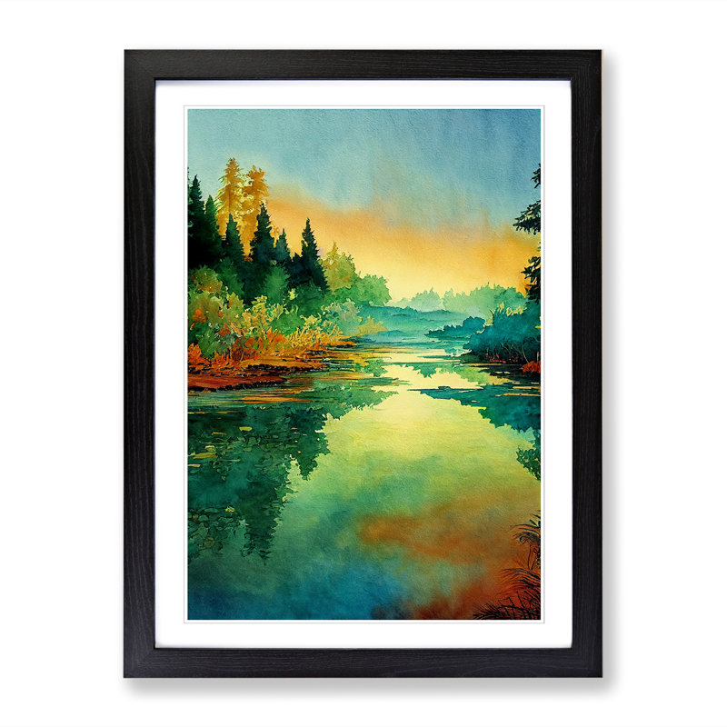 Watercolour River Vol.2 - Single Picture Frame Print, Black, 64cm H x 46cm W x 2cm D