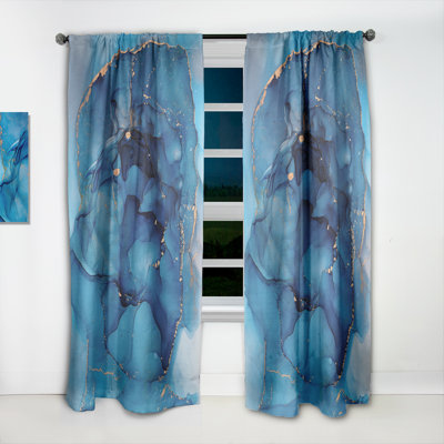 Blue Luxury Abstract Fluid Art VIII - Modern Curtain - Velvet Room darkening - 1 panel