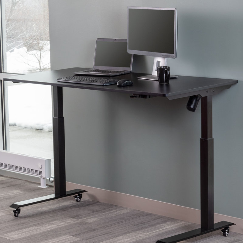 Black Adjustable Height Standing Desk with Wood Top and Drawer