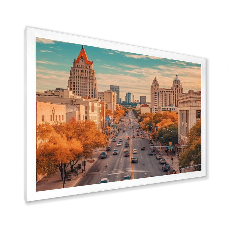 Austin Austin, paysage urbain dynamique I, H 16 po x l 32 po x P 1 po, Cadre photo blanc