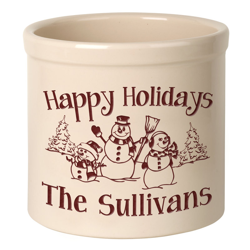 Personalized Snowman Family Ceramic Pot Planter, Red, Yes