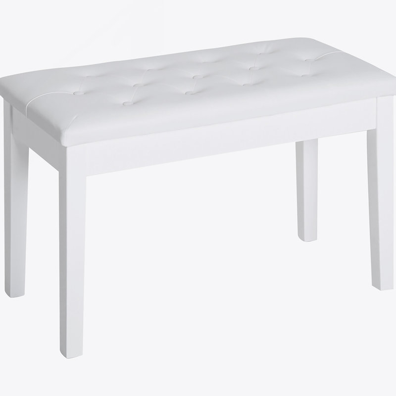 Banc de piano, fauteuil de piano en duo avec coussin rembourré en similicuir et structure en bois, Blanc