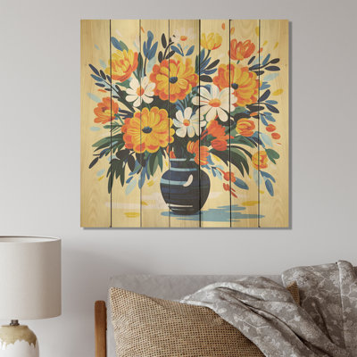 Bouquet de fleurs style bohème Henri Matisse IV - poterie bohème sur bois
