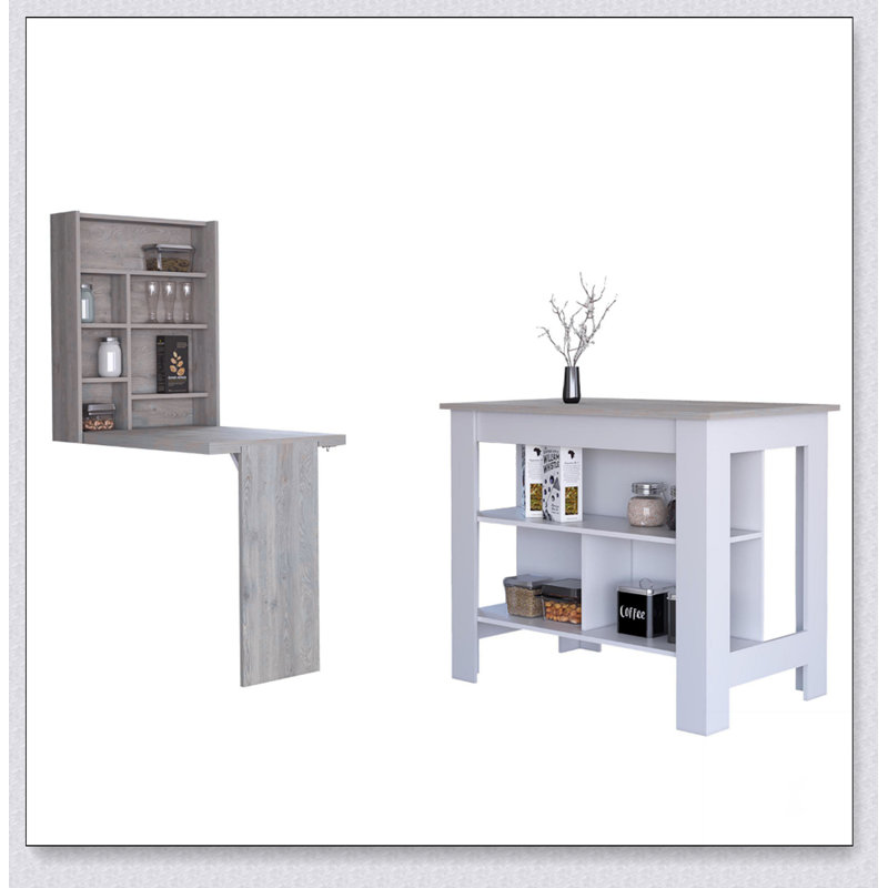 Wilmington 10-Shelf 2-Piece Kitchen Set with Island and Foldable Table, Perfect for Storage and Space Efficiency