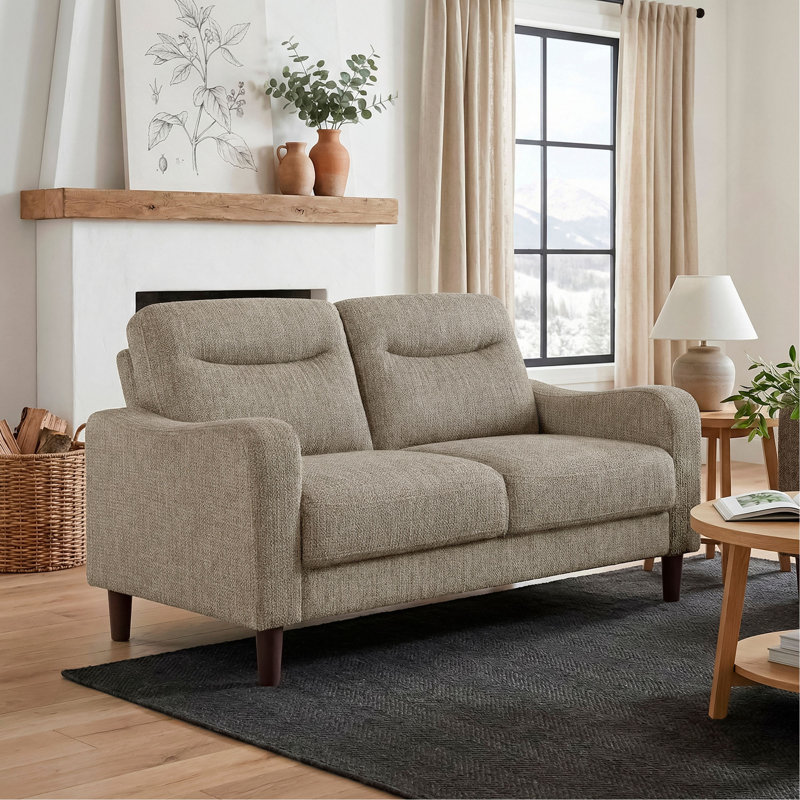 Causeuse de style transitionnel en chenille avec sièges confortables et meubles de salon en bois massif 1pc, Brown Chenille