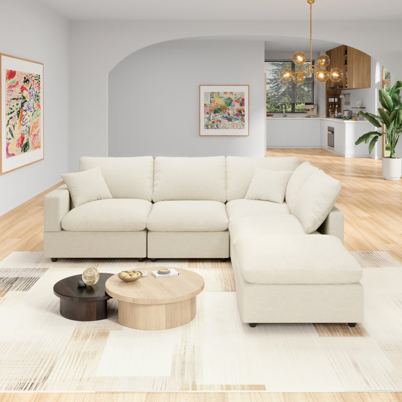 Canapé modulaire 5 places Comfy, Polyester beige