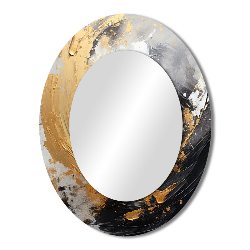 Yin Yang Beyond Duality Abstract Gold And Black II - Large Oval Wall Mirror On Metal, 43" x 33"