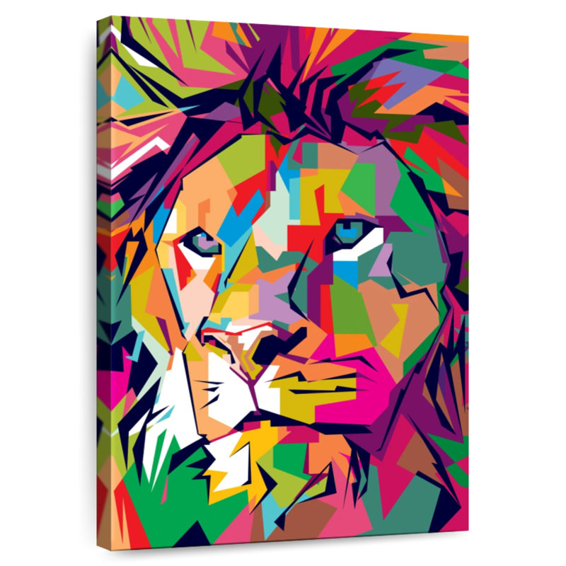 Brampt lion couleurs abstraites, H 30 po x l 20 po