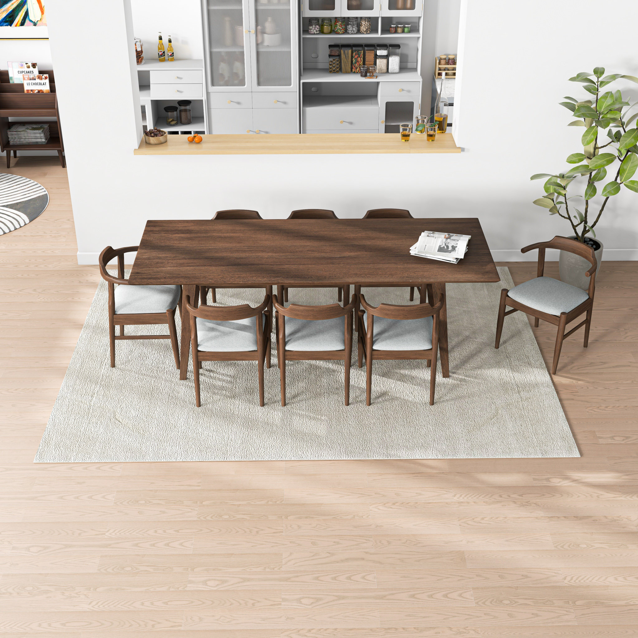 Wade Logan® Avreigh 9-Piece Mid-Century Dining Set W/ 8 Fabric Dining ...