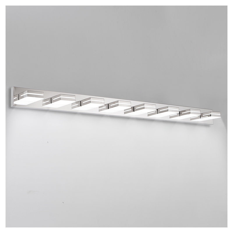 Applique murale de salle de bain moderne à 8 lumières DEL chromée à motif géométrique, luminaire à miroir écoénergétique Modern