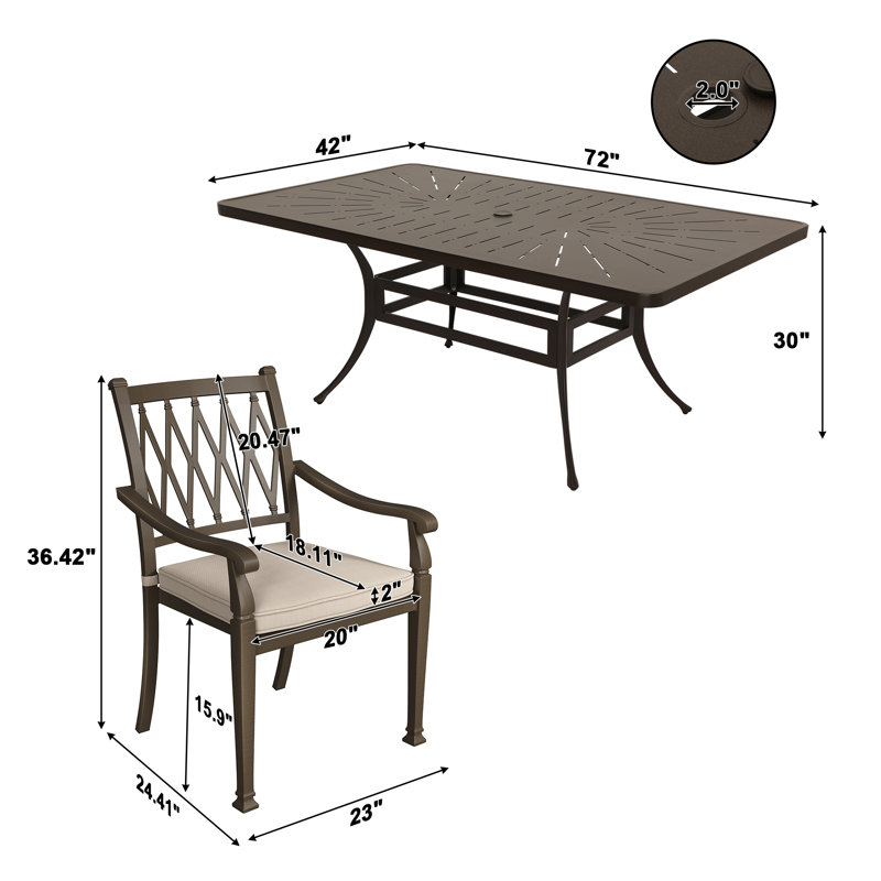 Wike 8 - Person Patio Dining Set with Rectangular Table , Cushions Included, Beige