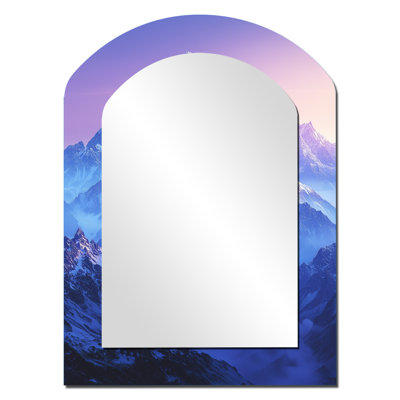 Alaska Snow Capped Summits At Twilight IV - Alaska Arch Wall Mirror, White Asymmetrical Decorative Mirror, Printed Metal Art