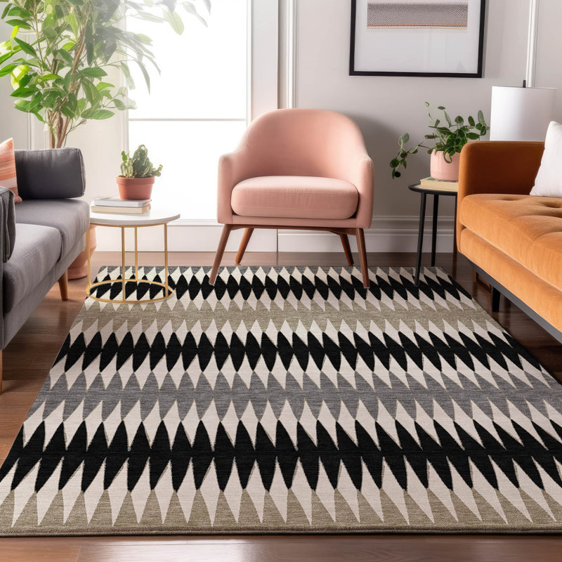 Premium Machine Washable Prisco Black Rug, Rectangle 3' x 5'