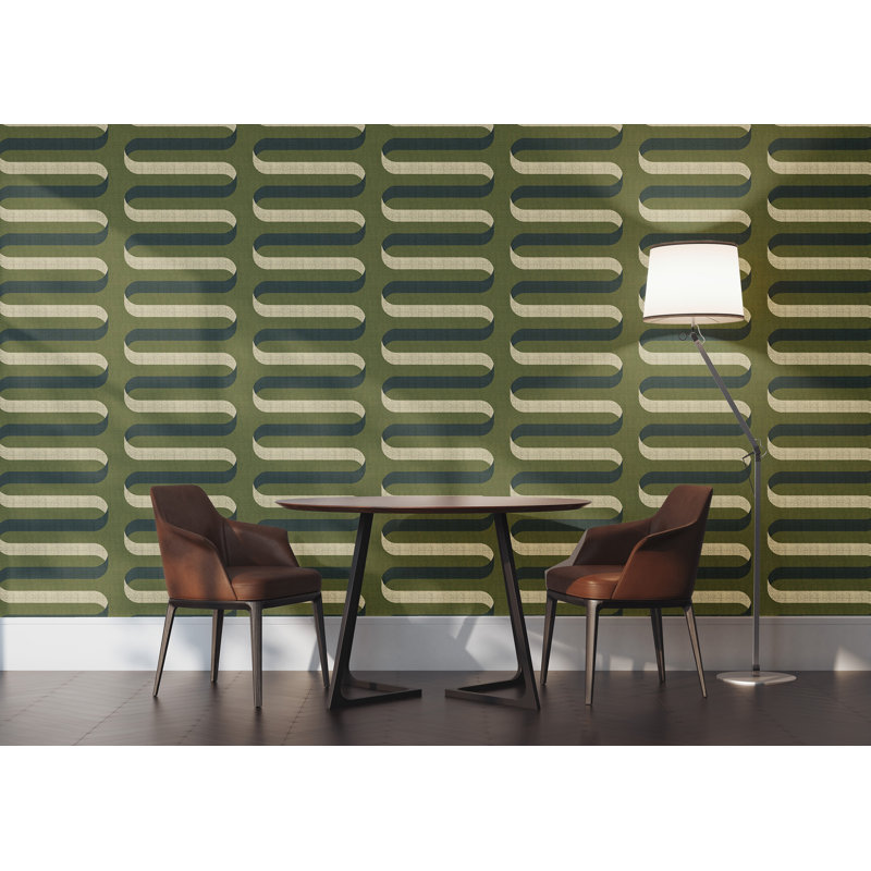 Folding Ribbon 10' L x 24" W Wallpaper Roll, Olive, Non-pasted, Non-Woven