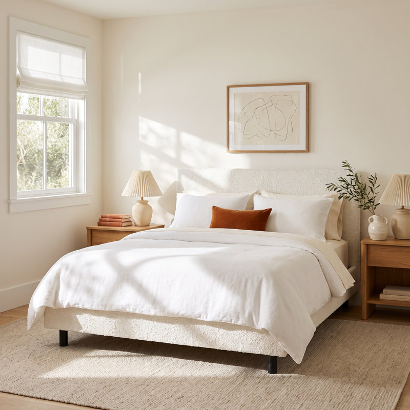 Pyburn Upholstered Platform Bed, King, Classic Snow Boucle