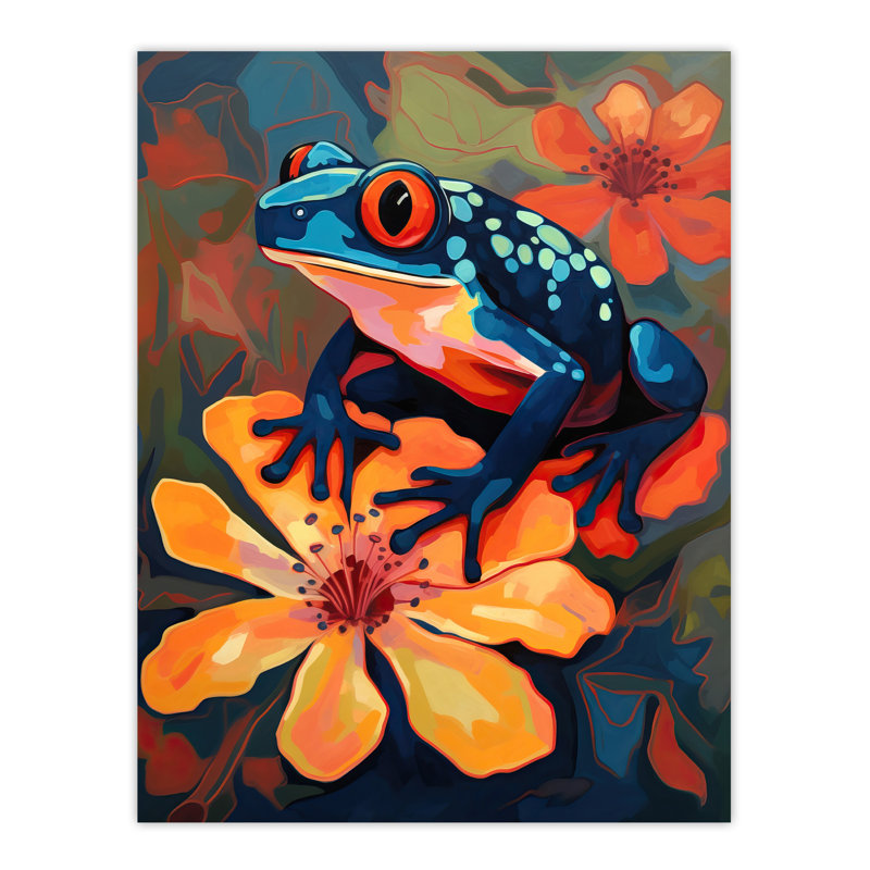 Tropical Frog On Flower Striking Oil Painting Amazon Jungle Large Wall Art Poster Print Thick Paper 18X24 Inch