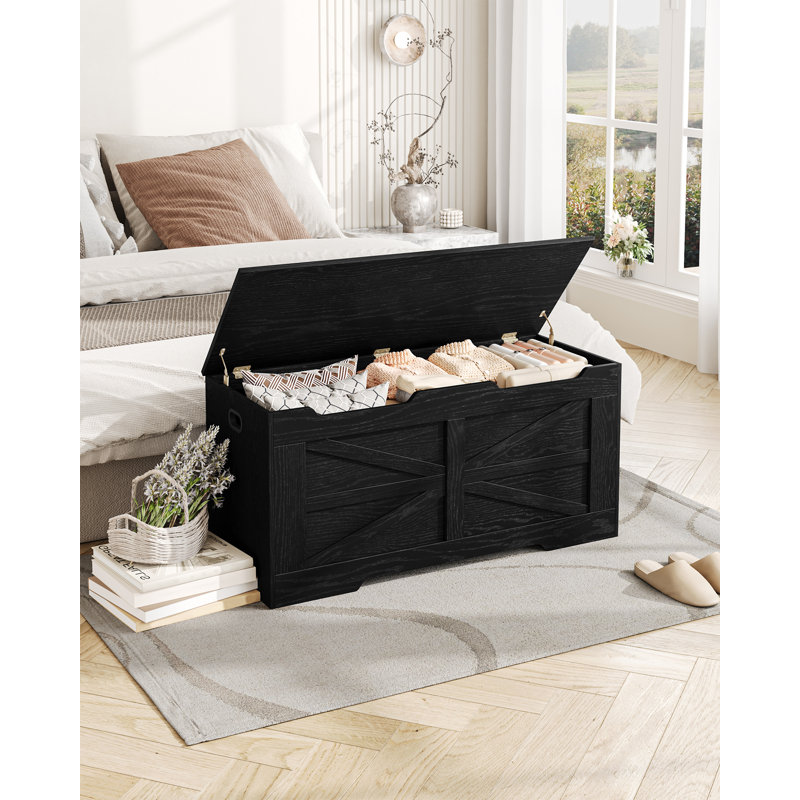 39.4" Storage Chest, Extra Large Storage Trunk with 2 Hinges, Wooden Box Bench, Lift-Top Organizer Chest, Shoe Bench for Entryway, Bedroom, Living Room, Black